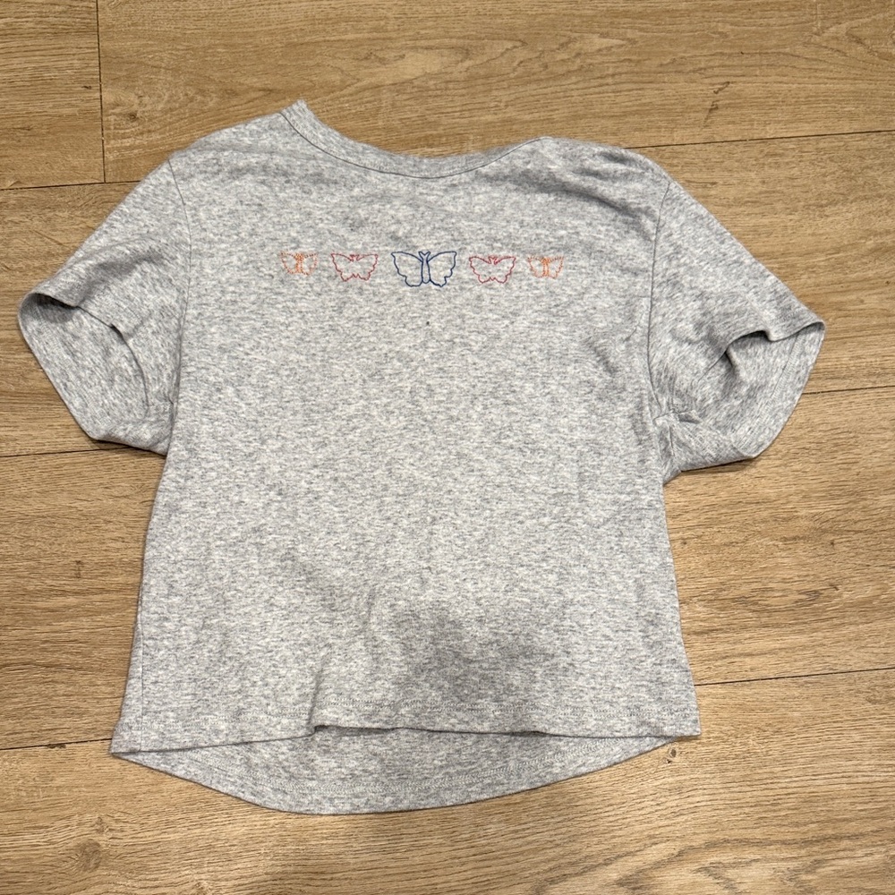 American Eagle Outfitters Gray Crop Top with Butterfly Design
